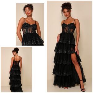 Lulu's Black Lace Maxi Dress
